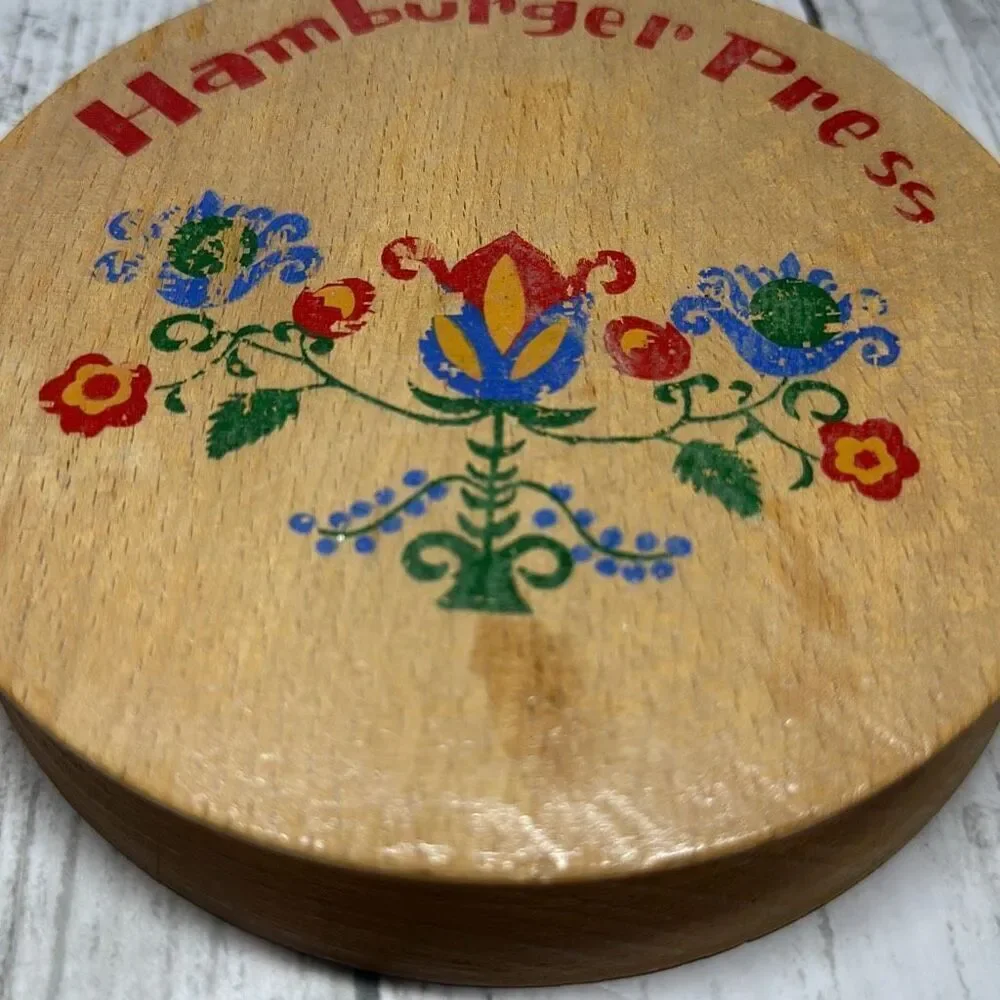 Vintage‎ Wooden Hamburger Press Floral 5 3/4